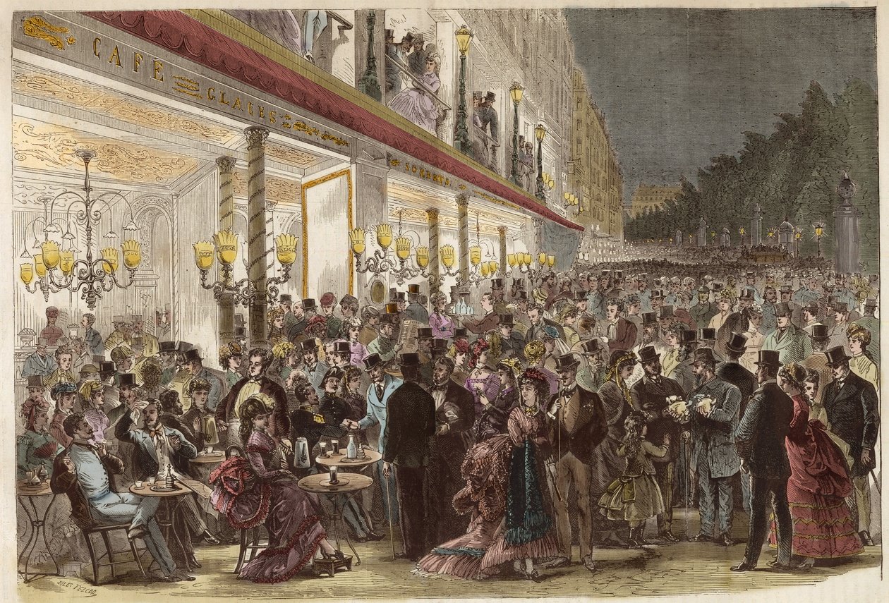 Cafe on the Grands Boulevards on a summer evening 1869 - Paris - Cafe on the Grands Boulevards on a summer evening - 1869 av Unknown artist