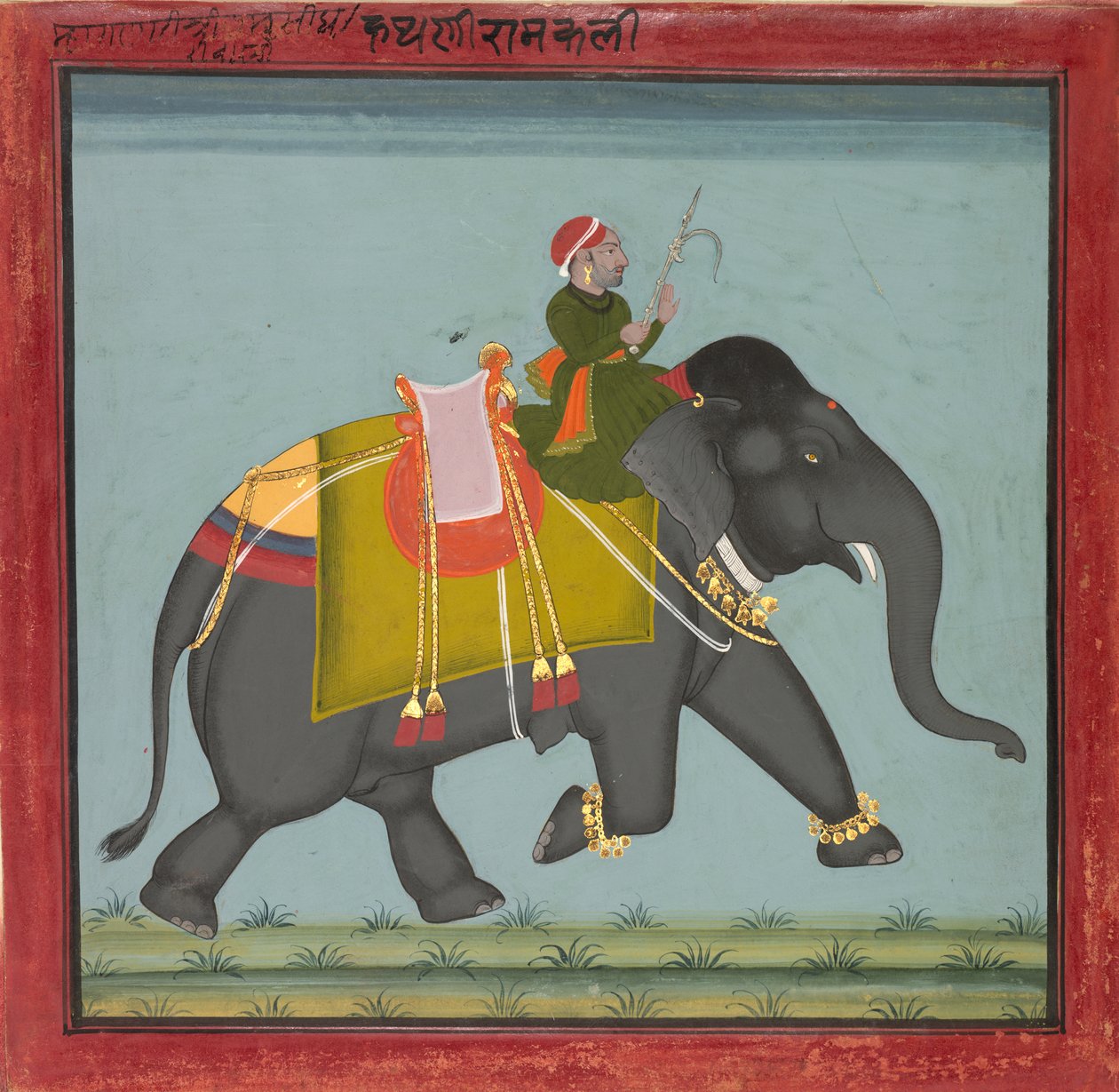 Kaparisert elefant med en mahout av Unknown artist
