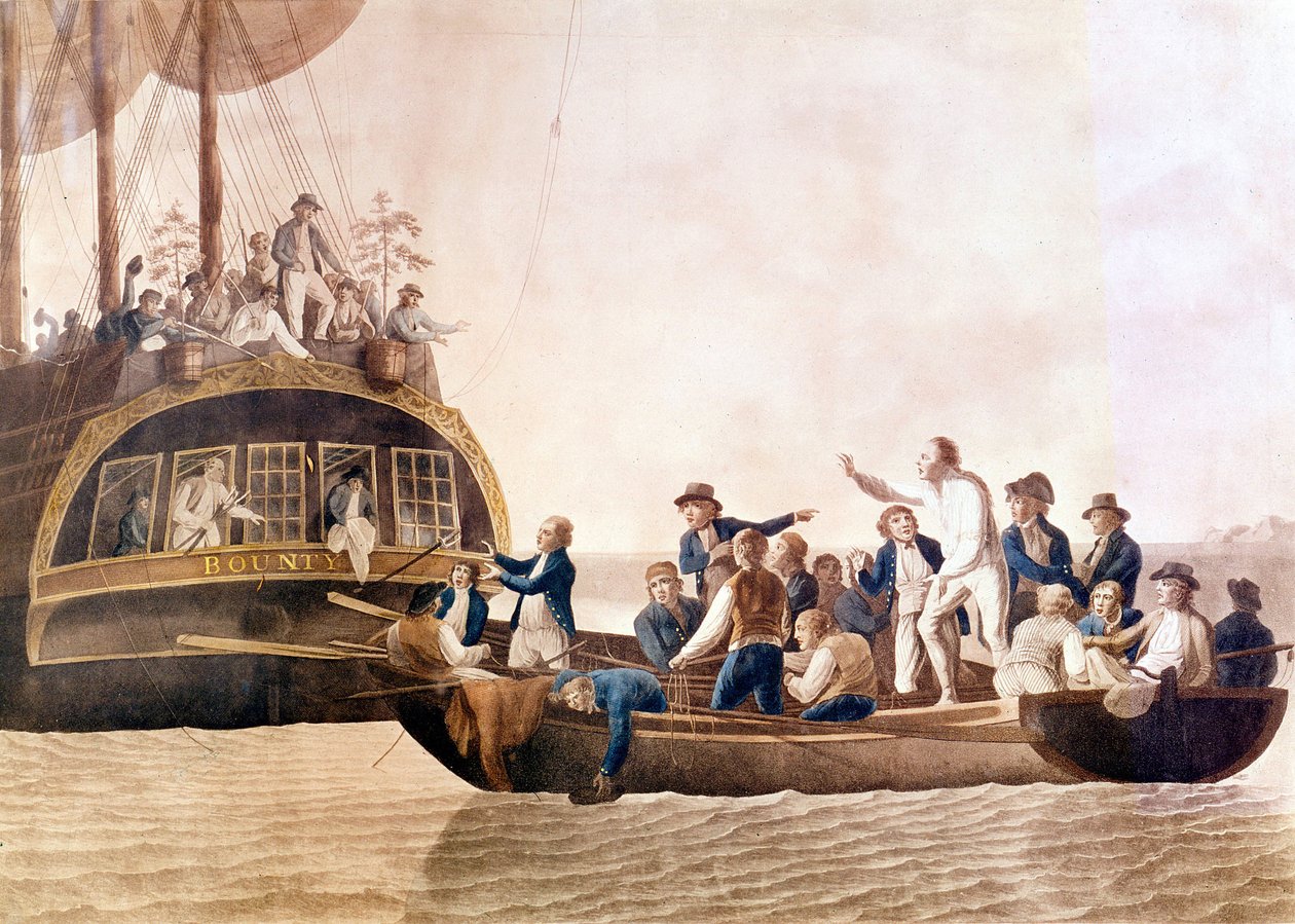 Kaptein William Bligh (1754 - 1817) fra Bounty forlatt av mannskapet hans. av Unknown artist