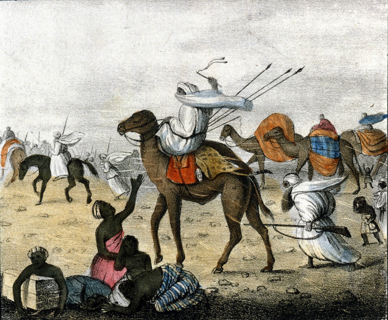 Karavane i ørkenen i Marokko under en vindstorm. av Unknown artist