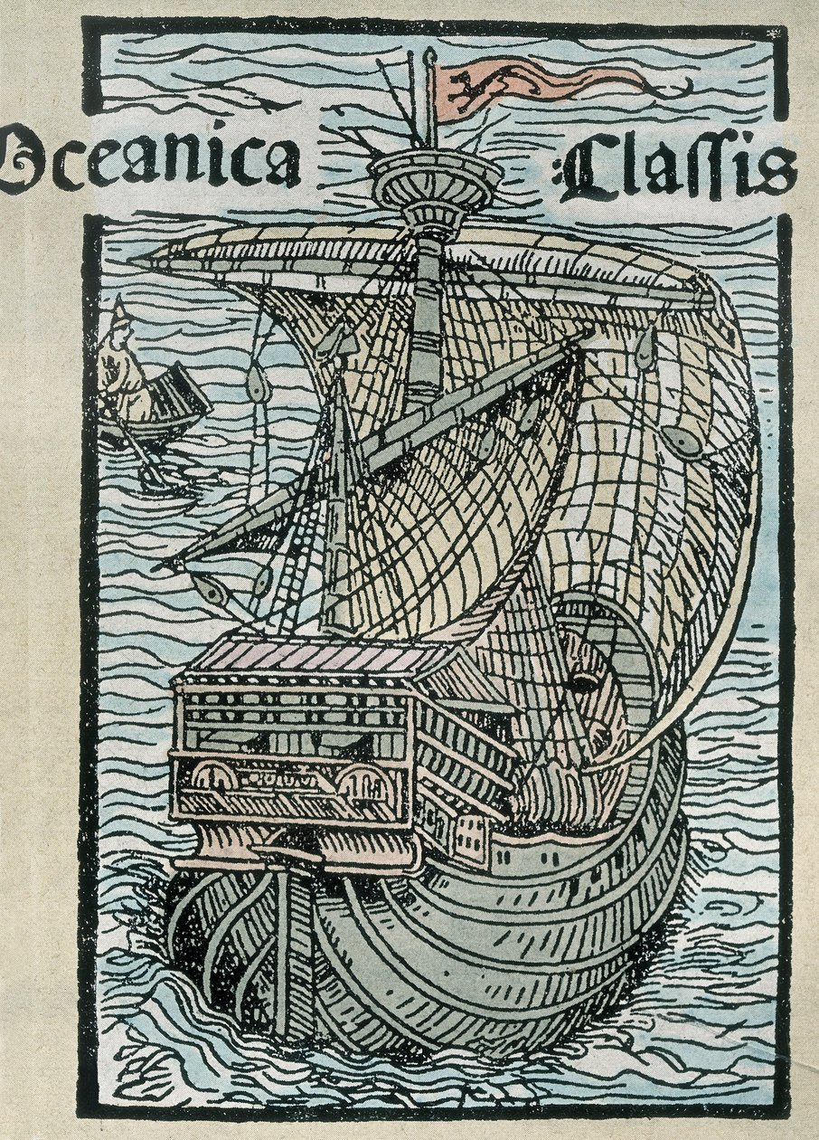 Caravelle "La Pinta" fra ekspedisjonen til Christopher Columbus (fargegravering) av Unknown artist