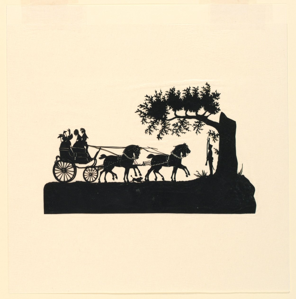 Vogn og hester i silhuett av Unknown artist