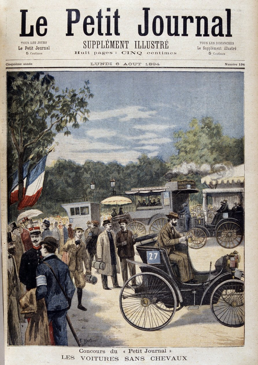 Biler uten hester, første bil Panhard Levassor - trekk. "" Le Petite Journal"" av 6. august av Unknown artist