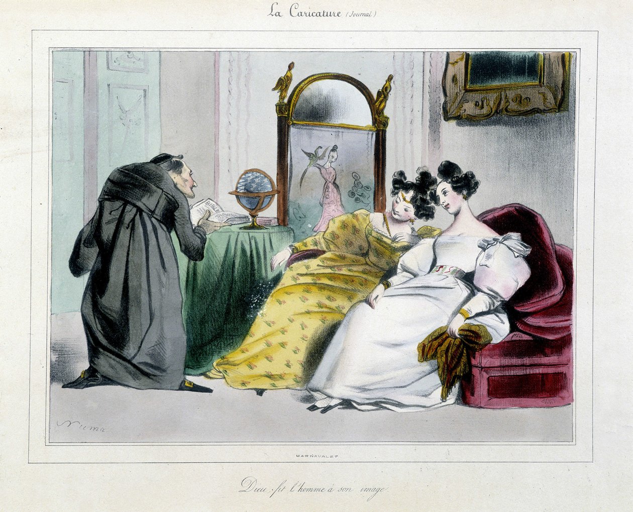 Tegneserie av en pukkelrygg prest: "" Gud skapte mennesket i sitt bilde"" av Unknown artist