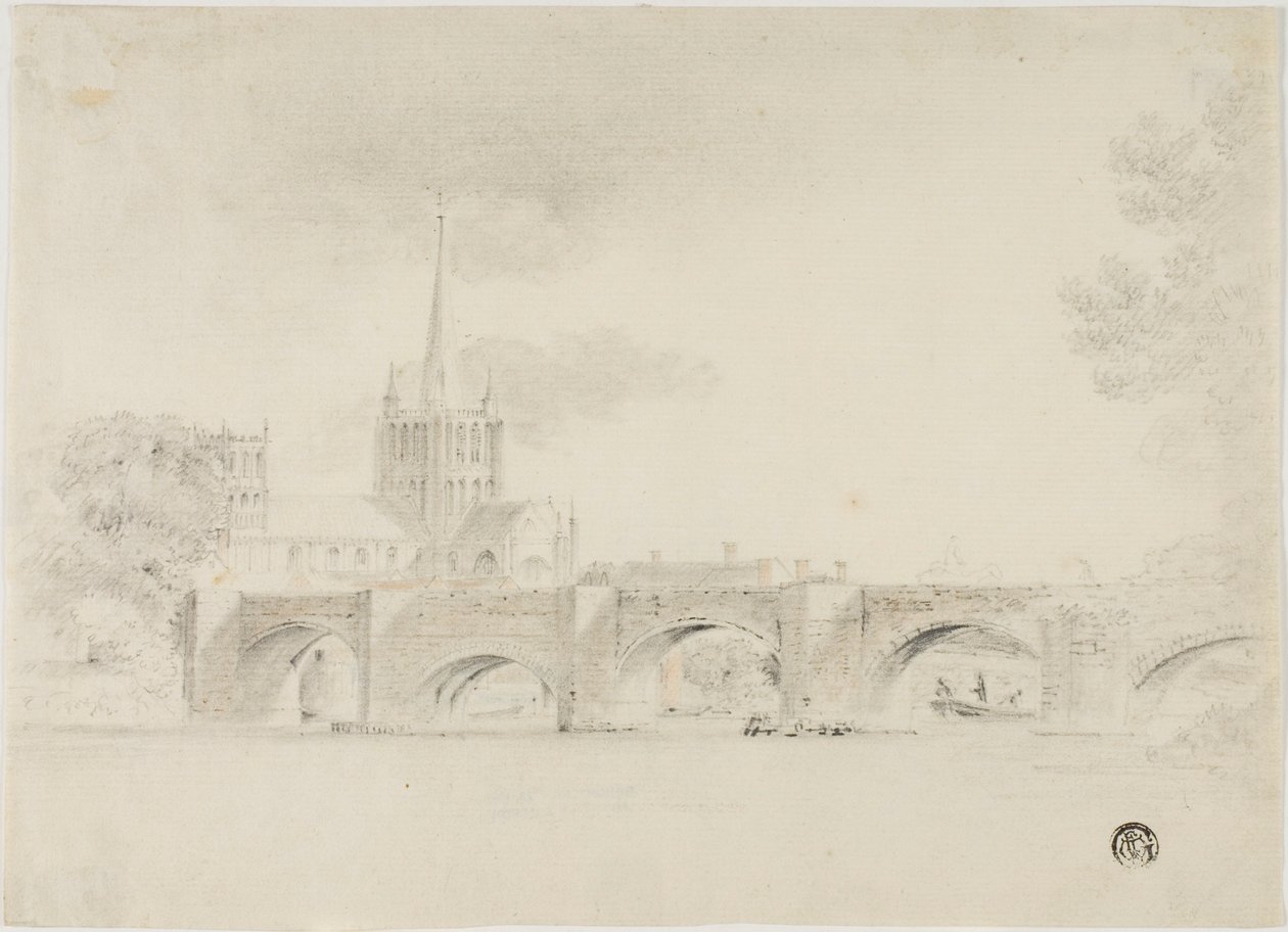 Cathedral Church and Bridge, Hereford av Unknown artist