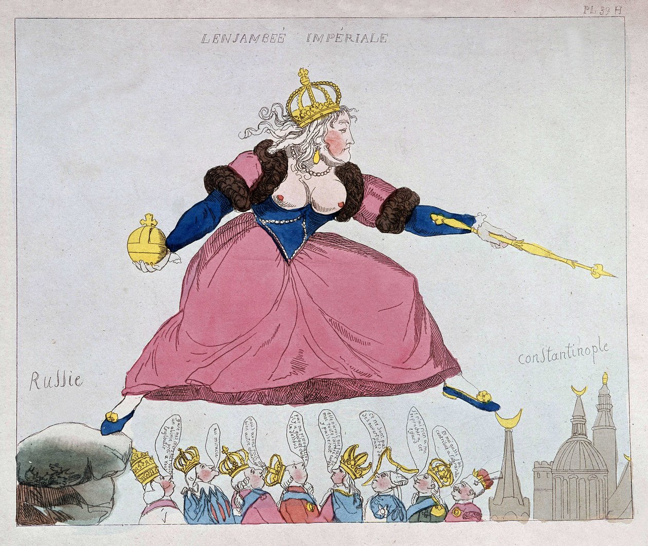 Catherine-II hopper fra Russland til Konstantinopel over europeiske suverene, karikatur, sent på 1700-tallet av Unknown artist