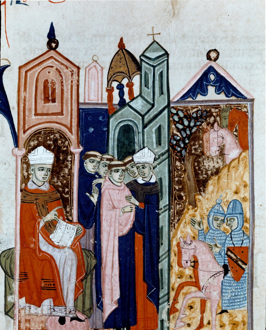 Seremoni med å ta vanen til en miniatyrmunk fra "Decret de Gratien"" ("Concordia discordantium canonum" eller "Decretum Gratiani") fra 1140 og regulere lovene og kanonene til den romersk-katolske kirke. Cesena Biblioteca malatesti fra 1300-tallet av Unknown artist