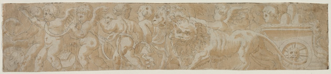 Vogn tegnet av Lions med Amorini (recto) av Unknown artist