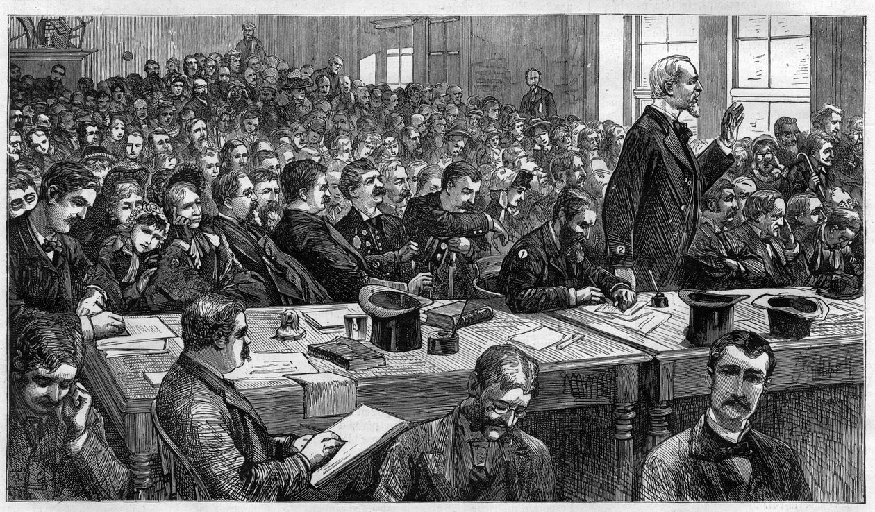 Charles Julius Guiteau (1841-1882), murderer of U.S. president James Abram Garfield (1831-1881), during trial in 1881, United States av Unknown artist