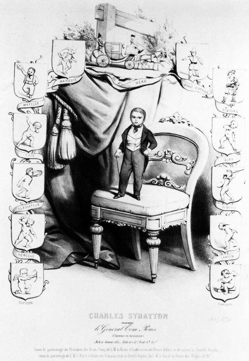 Charles Sherwood Stratton fikk kallenavnet General Tom Thumb (General Tom Thumb) (1838-1883), den berømte dvergen til Barnum-sirkuset. av Unknown artist
