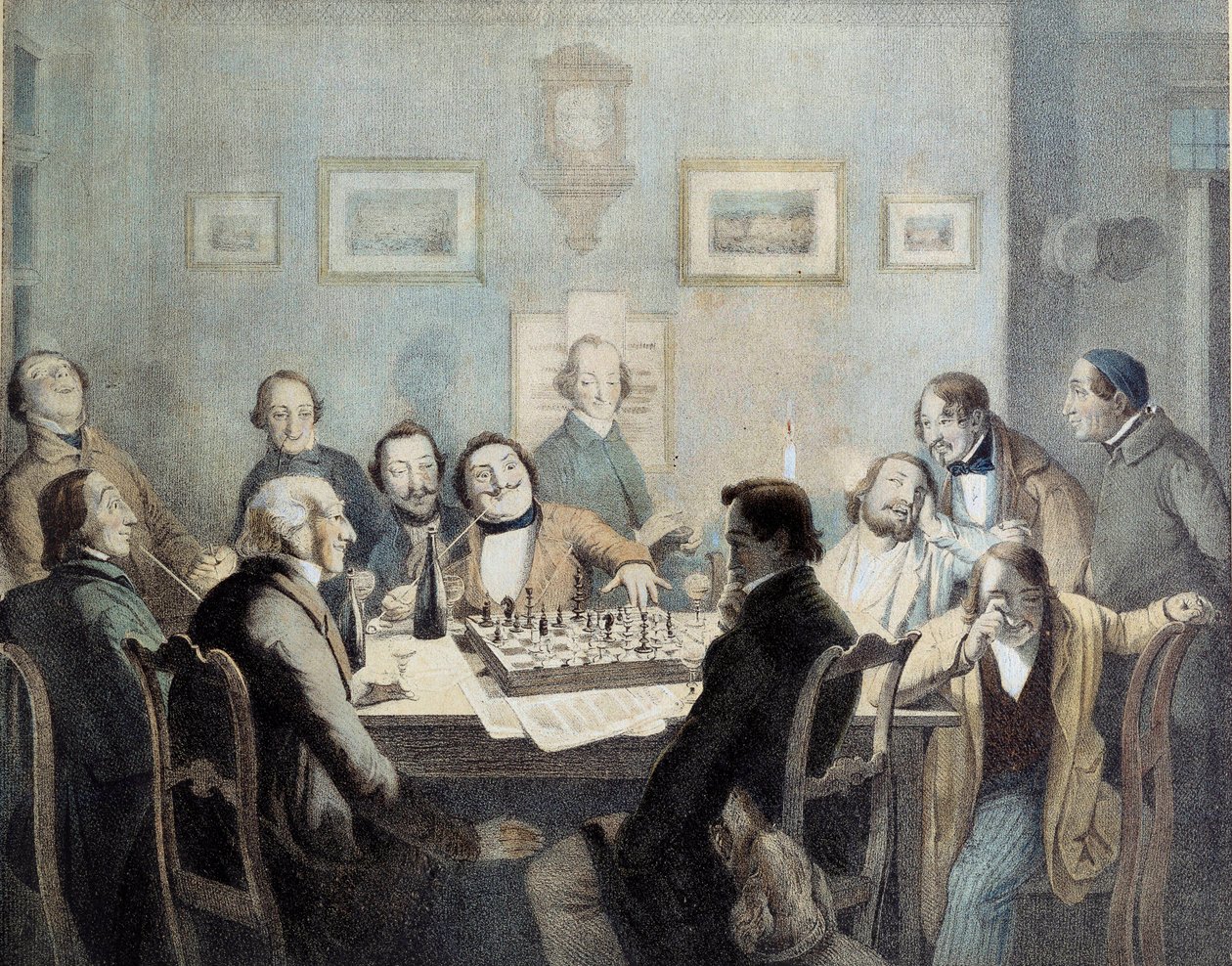 Sjakkspillere Litografi fra 1800-tallet. av Unknown artist