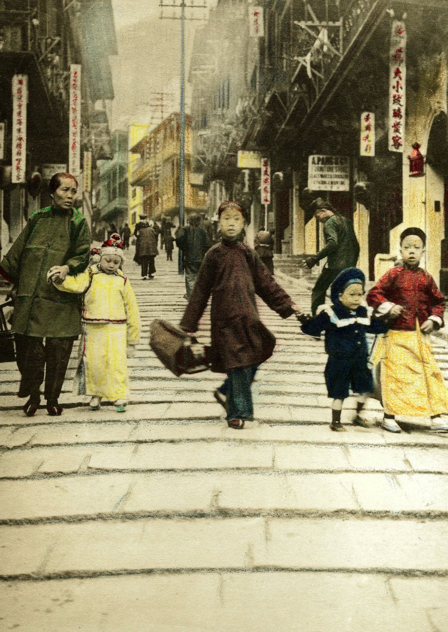 Barn på Pottinger Street i Hong Kong i 1890. Kina av Unknown artist