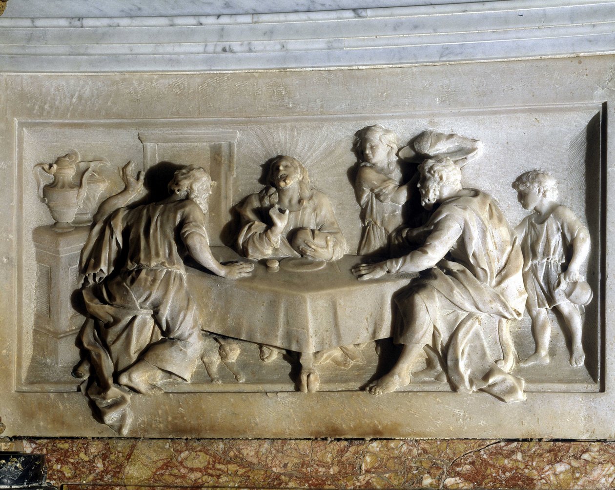 Kristus og Emmaus-pilegrimene. Altertavle til Tretskirken. av Unknown artist