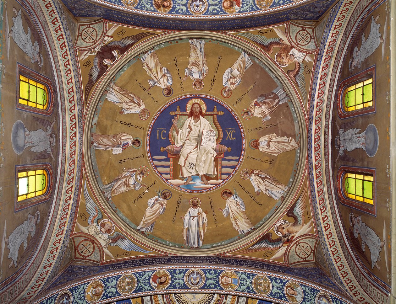 Kristus pantokrator med apostlene (fresco av Unknown artist