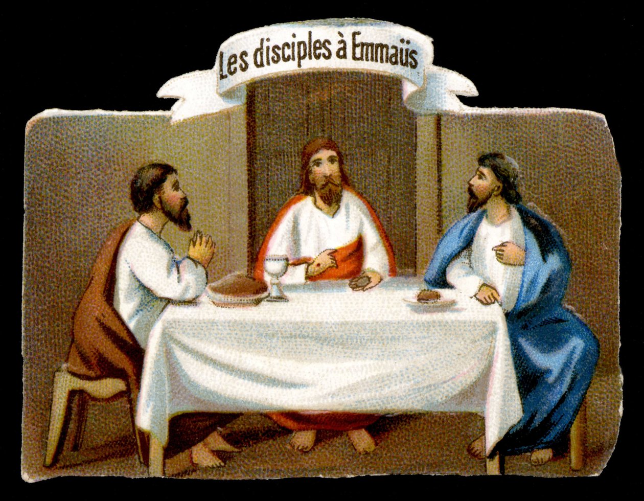 Christ rescues the disciples of Emmaus. 19th century chromolithography. av Unknown artist