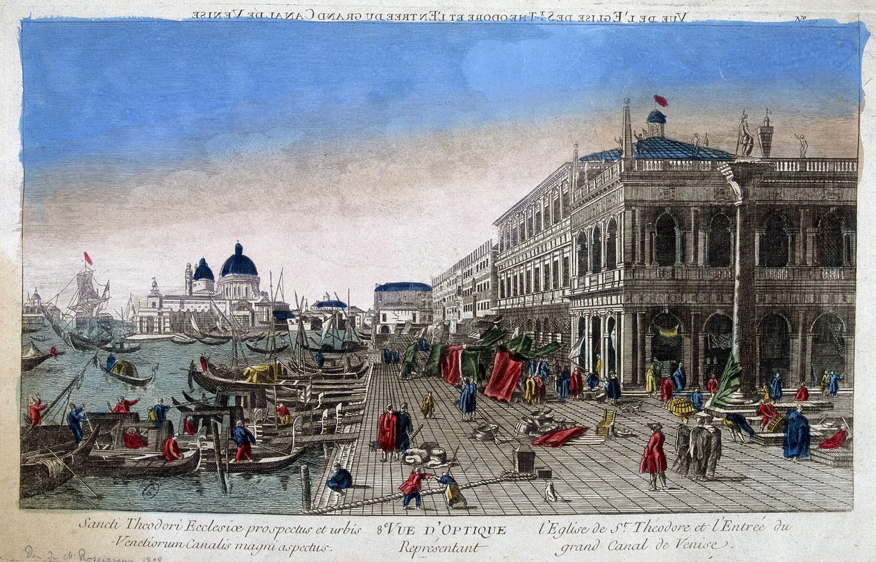 St. Theodore-kirken og inngangen til Canal Grande i Venezia. av Unknown artist