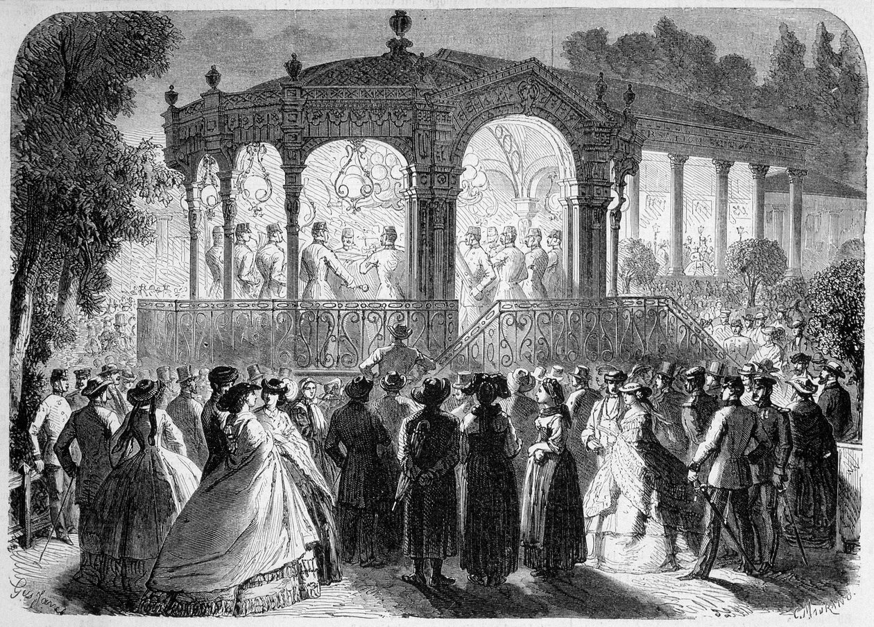 Konsert gitt av østerriksk musikk i den nye kiosken i Baden av Unknown artist