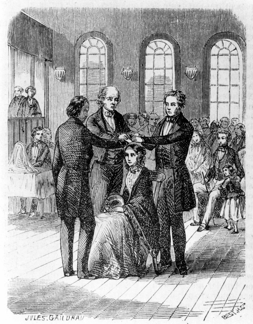 Bekreftelse blant mormonene. 1800-talls gravering. av Unknown artist