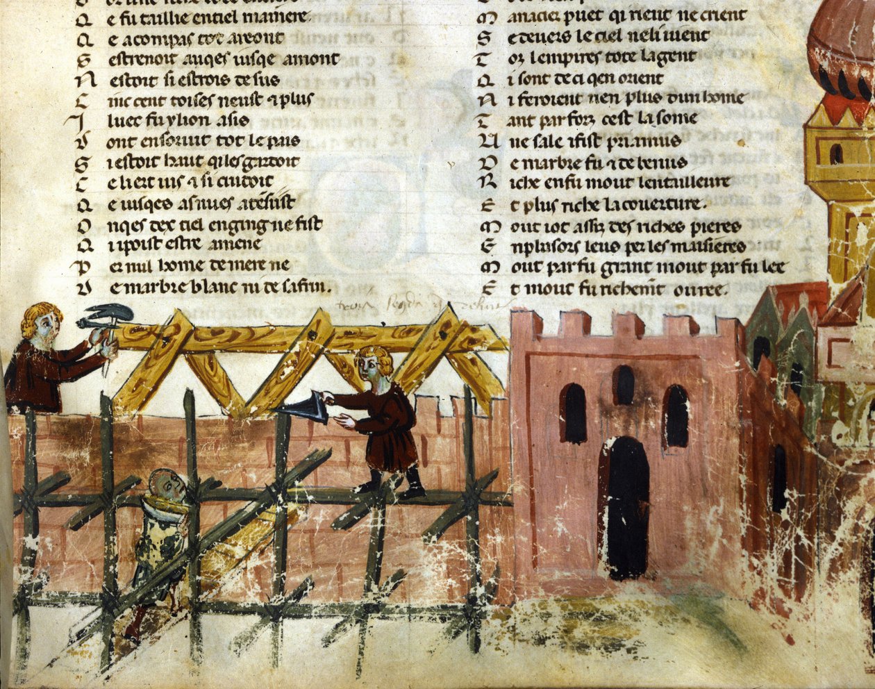 Byggescene. Miniatyr av «Roman de Troy»» av Benoit de Saint Maure. Biblioteca Marciana fra 1300-tallet, Venezia av Unknown artist