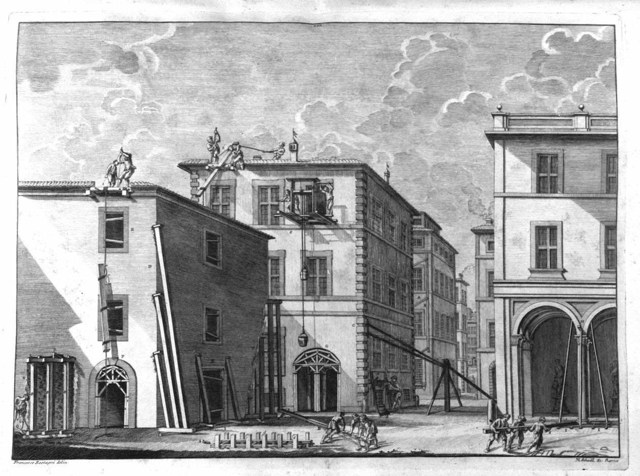 Byggescene på begynnelsen av 1700-tallet. Gravering fra en avhandling av Nicola Zabaglia. av Unknown artist