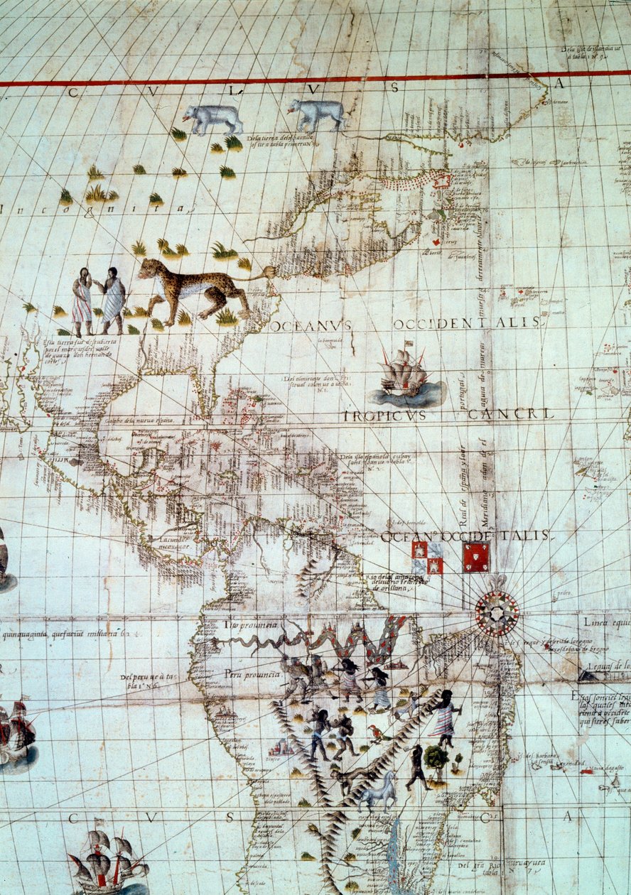 Kontinentet av Amerika. Detalj av verdenskartet av Sebastien Cabot av Unknown artist