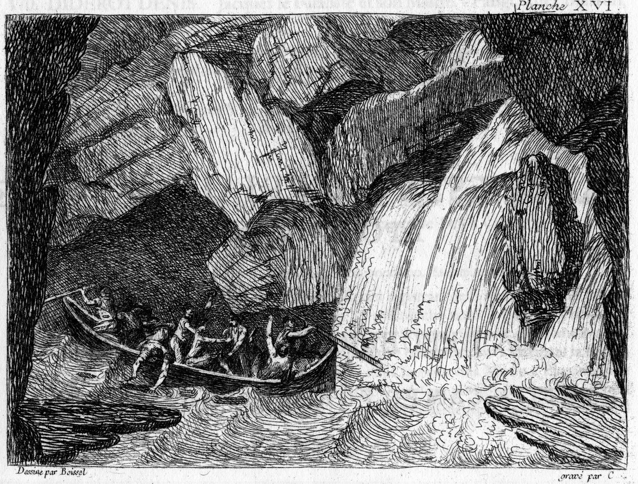 Kobbergravering i "" Pittoresk reise og navigasjon. Henrettet på en del av Rhône, kjent som ikke-navigerbar” 1795. av Boissel De Monville Thomas Charles. av Unknown artist