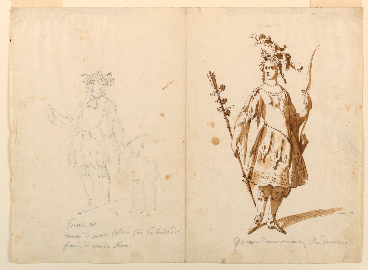Kostymedesign: Ungdom og Diana for en ballett av Unknown artist