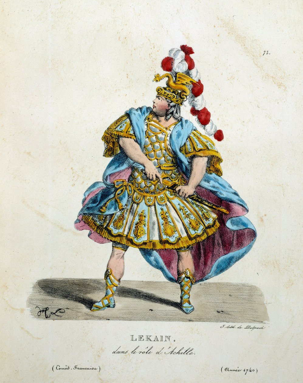 Kostyme av Lekain (Henri Louis Cain (Henri-Louis Le Kain) (1729-1778) i rollen som Achilles i 1740. Fransk komedieteaterkostyme av Hippolyte Lecomte (1781-1857) av Unknown artist