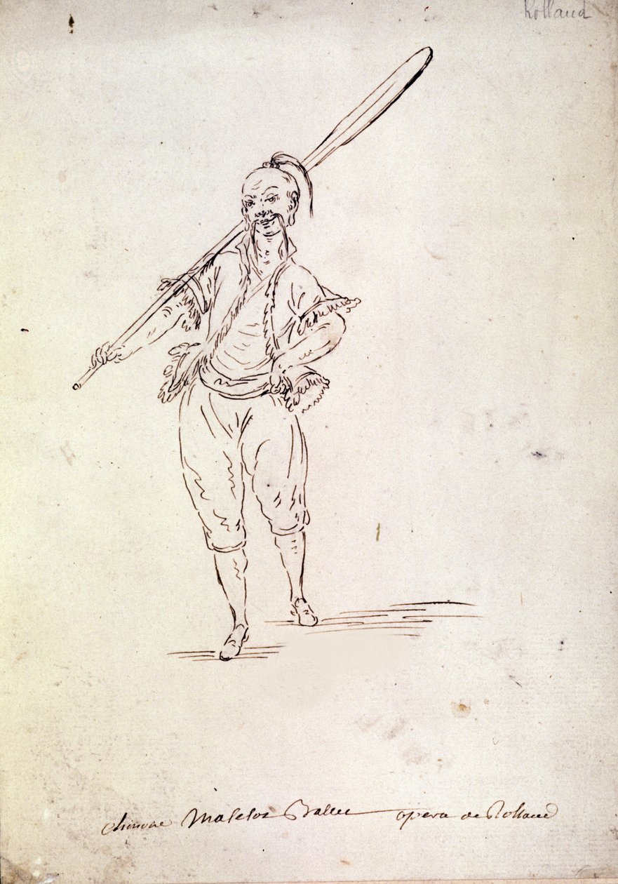 Kostyme for karakteren til Roland i operaen med samme navn av komponisten Niccolo Vito Piccinni (eller Piccini) (1728-1800) etter en libretto av Jean Francois Marmontel (1778). Tegning fra slutten av 1700-tallet av Unknown artist