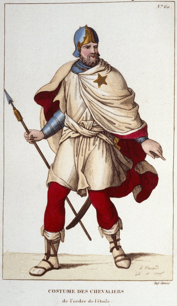 Drakt av Ridder av Stjerneordenen, grunnlagt av Johannes II den gode, i 1351. gravering av 1830 av Unknown artist