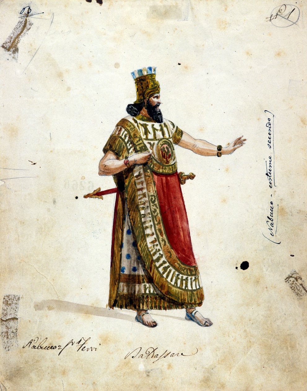 Kostyme til Nabukadnesar, kongen av Babylon, i operaen til Giuseppe Verdi (1813 - 1901), "" Nabucco""" først kalt "Nabucodonosor""". Musée de la Scala av Unknown artist