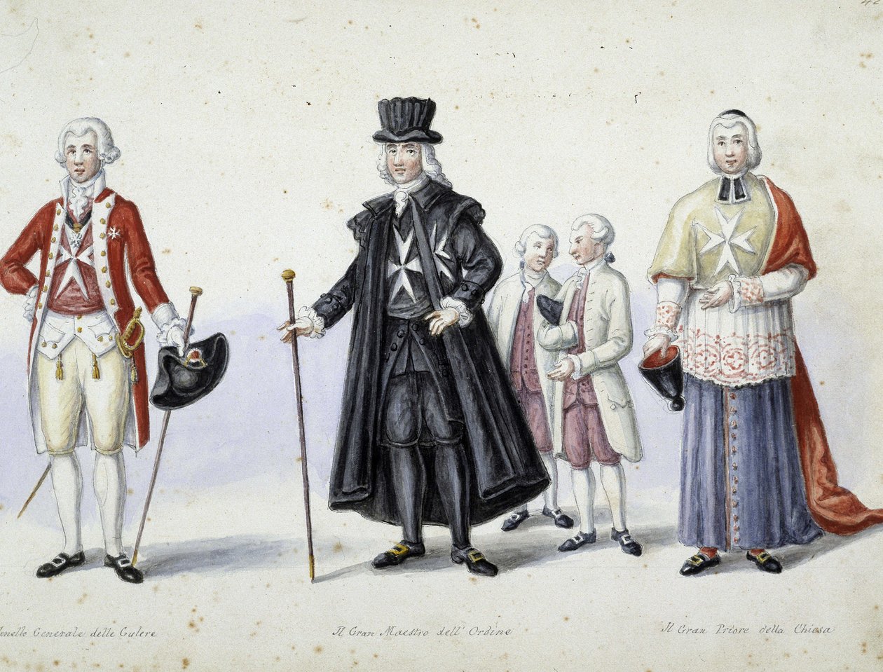 Kostymer: 1. Galeiens generaloberst, 2. Ordenens stormester, 3. Kirkens storprior. sd. 1800-tallet. av Unknown artist