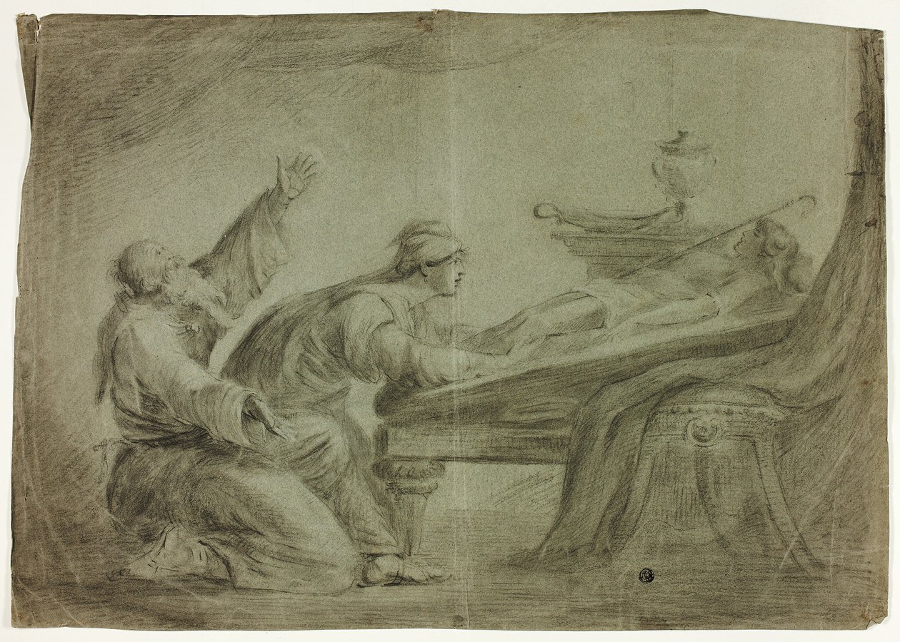 Par i antikk kjole, sørgende død sønn av Unknown artist