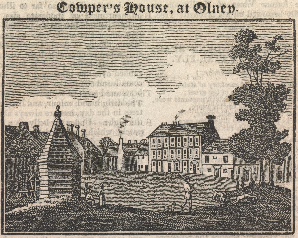 Cowper's House at Olney (med tekst) (fra Mirror) [en lignende gravering vises i "The Tourist; a litterary and anti-slavery journal", 28. januar 1833, side 189]; side 76 (bind 1) av Unknown artist