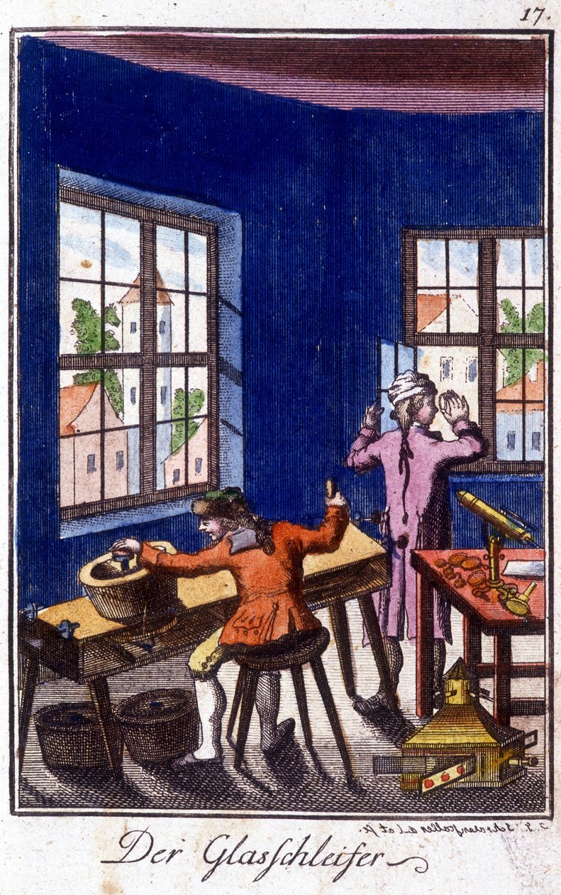 Håndverk: glassskredderen i verkstedet hans. I "" Omfattende beskrivelse av kunst og håndverk og verksteder for ungdom"" av Johan Peter Vue. Ed. Nürnberg, Weigel og Schneider av Unknown artist
