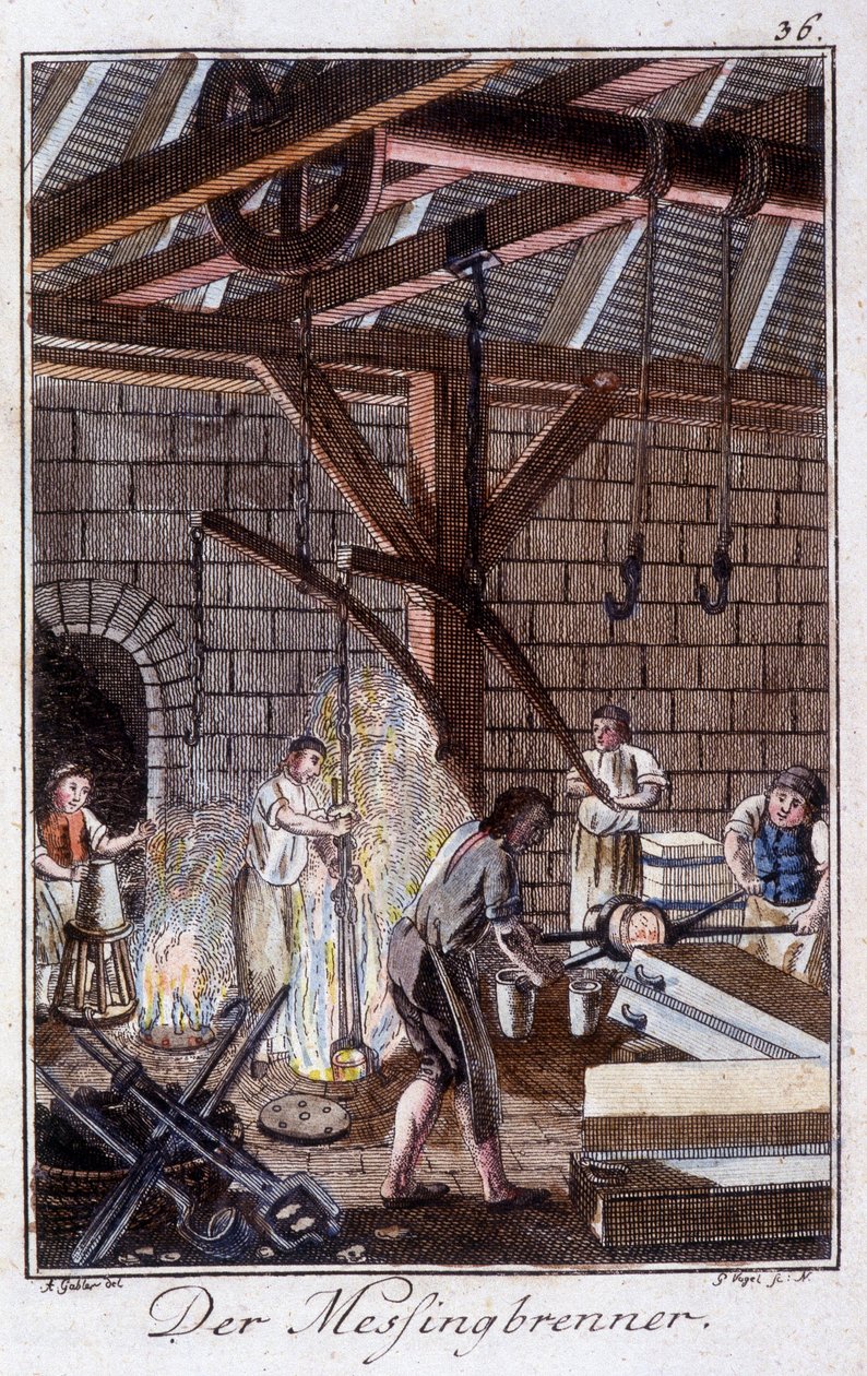 Håndverk: messingvareprodusenten på verkstedet hans. I”” Omfattende beskrivelse av kunst og håndverk og verksteder for ungdom””” av Johan Peter Vue. Ed. Nürnberg, Weigel og Schneider av Unknown artist