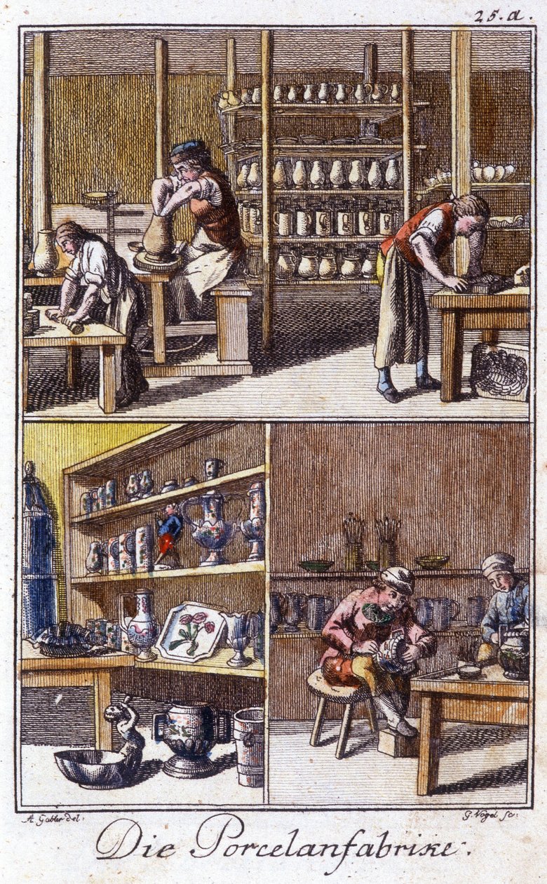 Håndverk: porselensmakeren i verkstedet hans. I "" Omfattende beskrivelse av kunst og håndverk og verksteder for ungdom"" av Johan Peter Vue. Ed. Nürnberg, Weigel og Schneider av Unknown artist