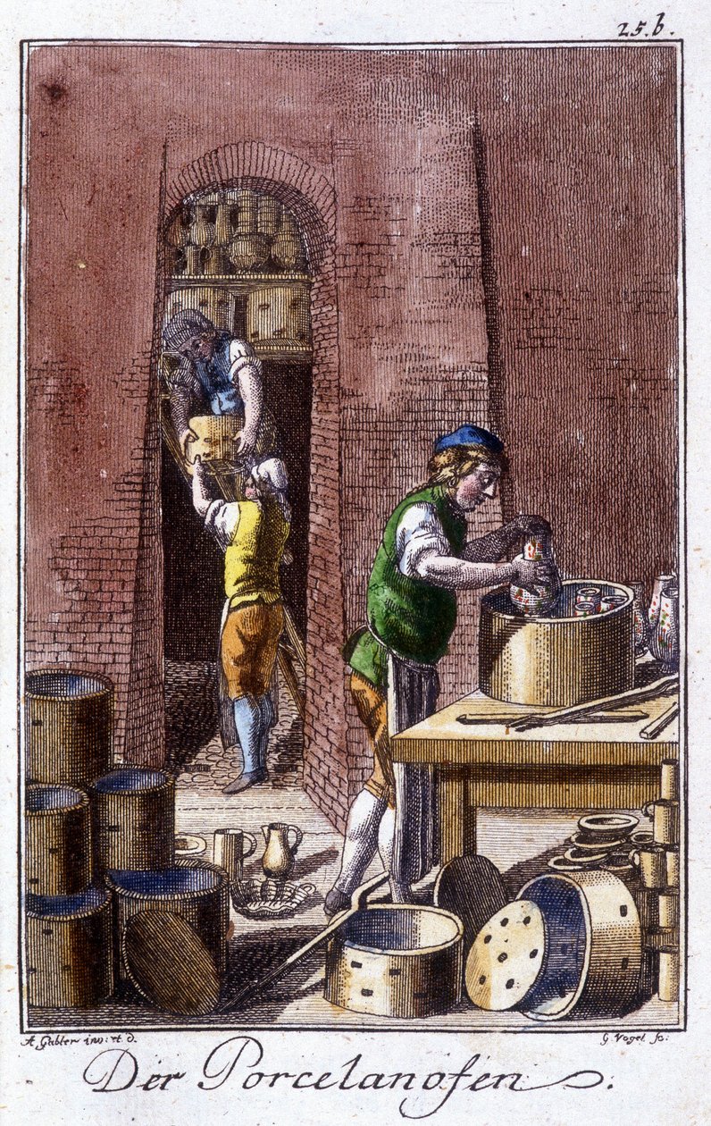 Håndverk: porselensmakeren i verkstedet hans. I "" Omfattende beskrivelse av kunst og håndverk og verksteder for ungdom"" av Johan Peter Vue. Ed. Nürnberg, Weigel og Schneider av Unknown artist