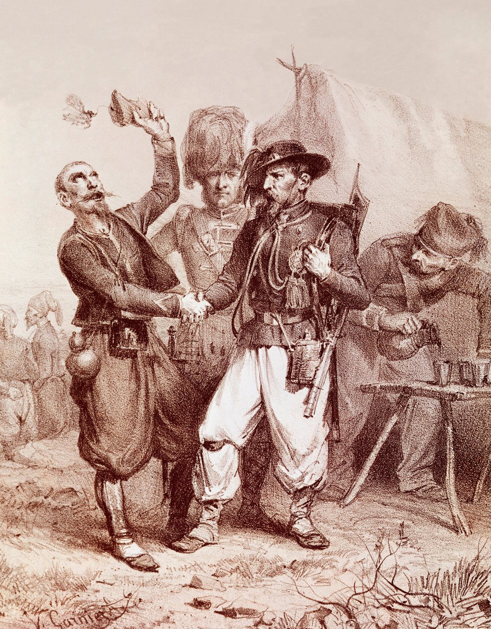 Krimkrigen (1853-1856): allegori om alliansen mellom Frankrike, kongeriket Sardinia og England mot Russland. 1854 av Unknown artist