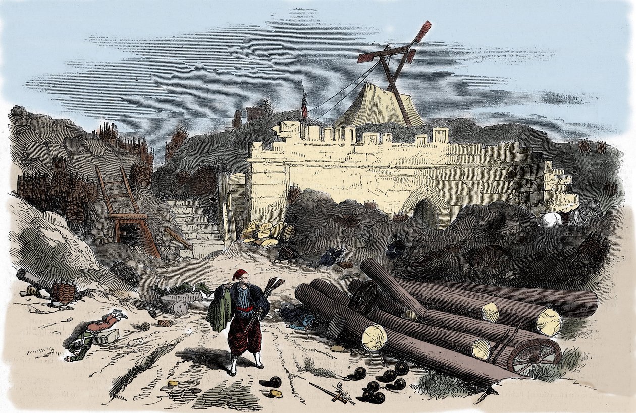 Crimee War (1853-1856): Claude Chappes telegraf til Malakoff - Gravering av Unknown artist