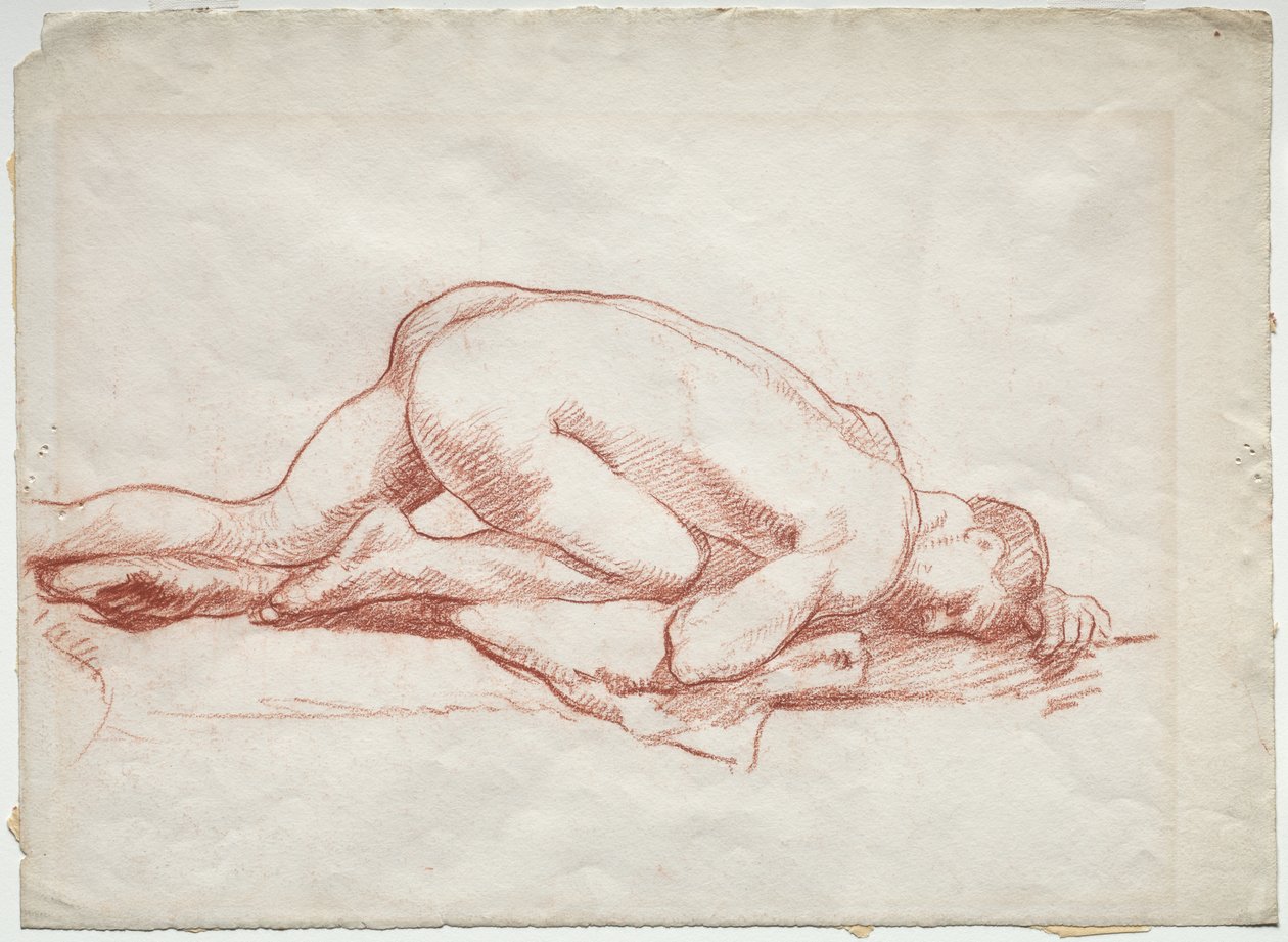 Hukende mann naken av Unknown artist