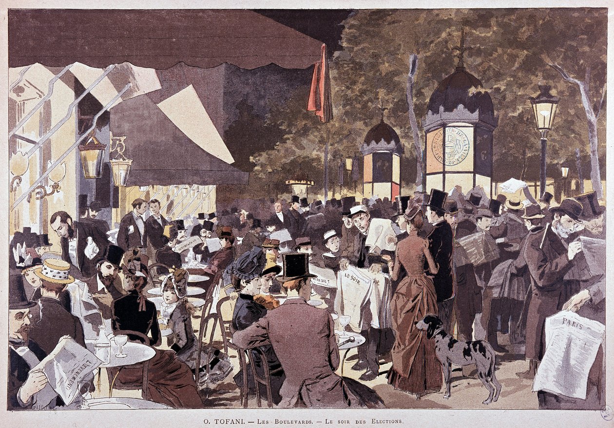 Folkemengde, på bulevardene på valgnatten - i "Paris illustré"" av Unknown artist