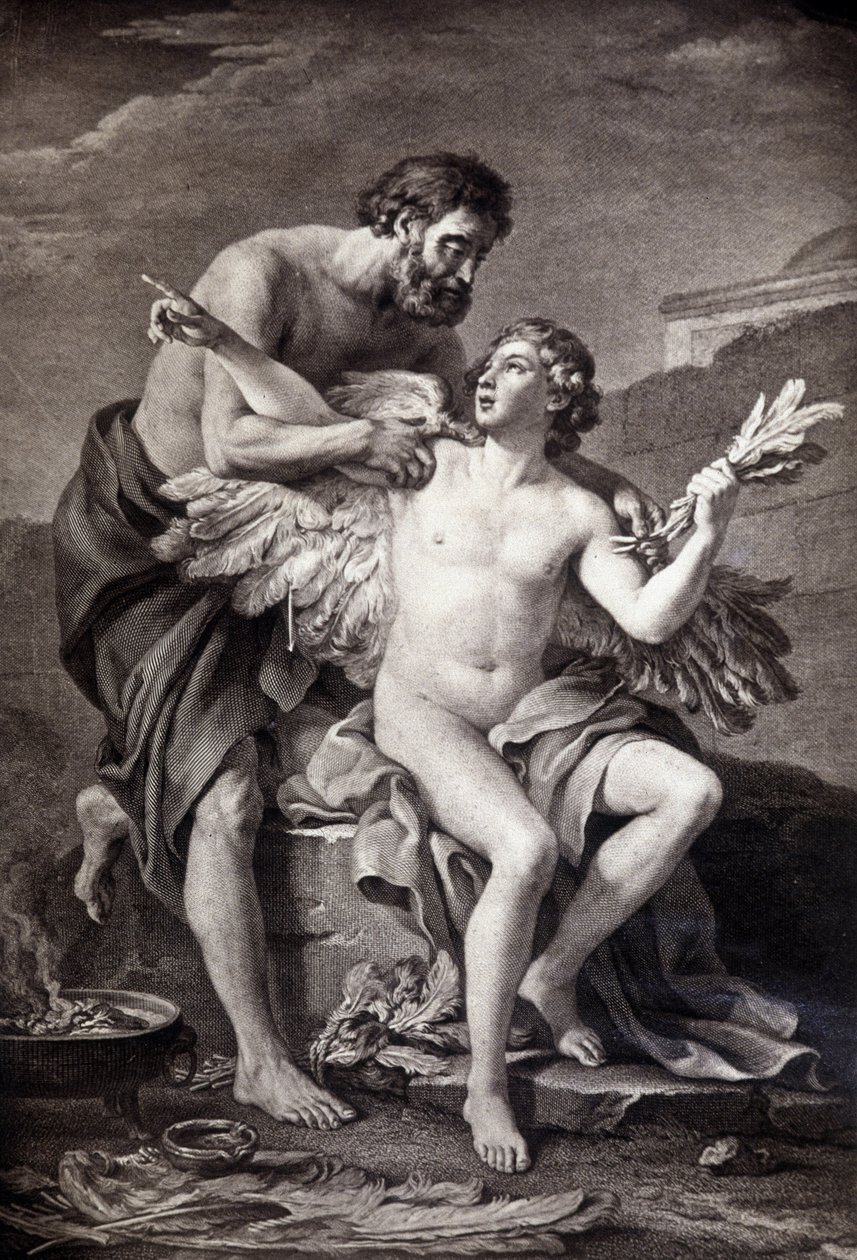 Daedalus og Ikaros. 1800-talls gravering. av Unknown artist