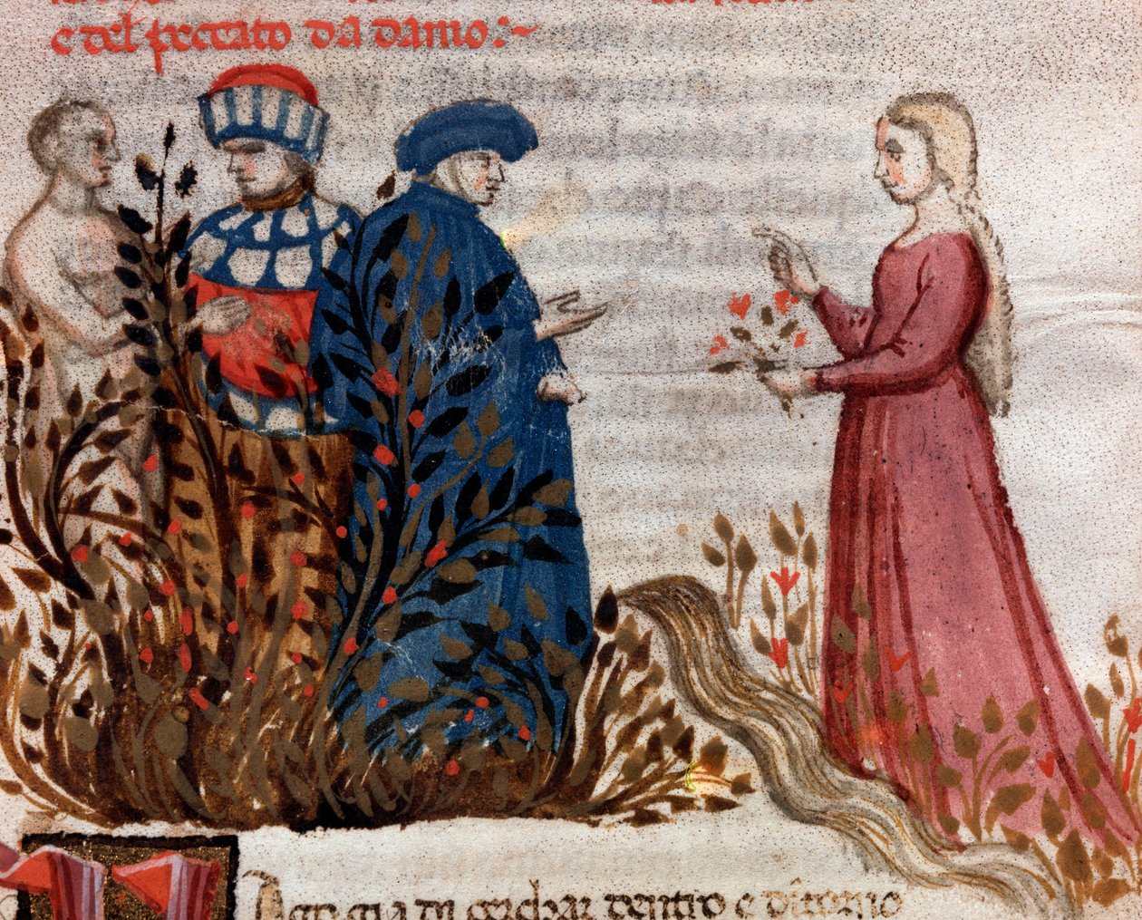 Dante møter Matelda (sang 28 fra Purgatory, i Divine Comedy) - miniatyr av Unknown artist