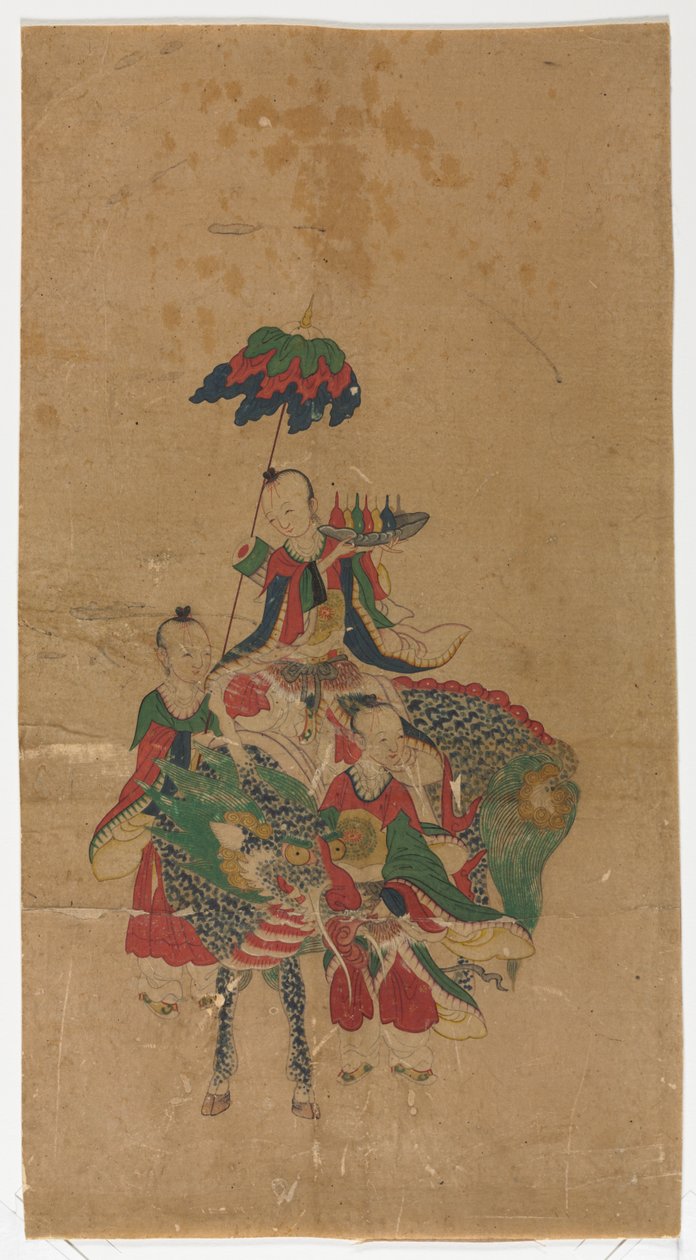 Daoist Immortal på en Qilin og to ledsagere av Unknown artist