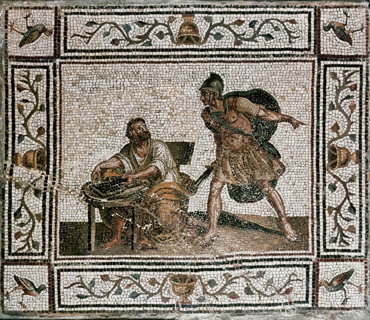 Døden til Archimedes fra Syracuse (mosaikk av Unknown artist