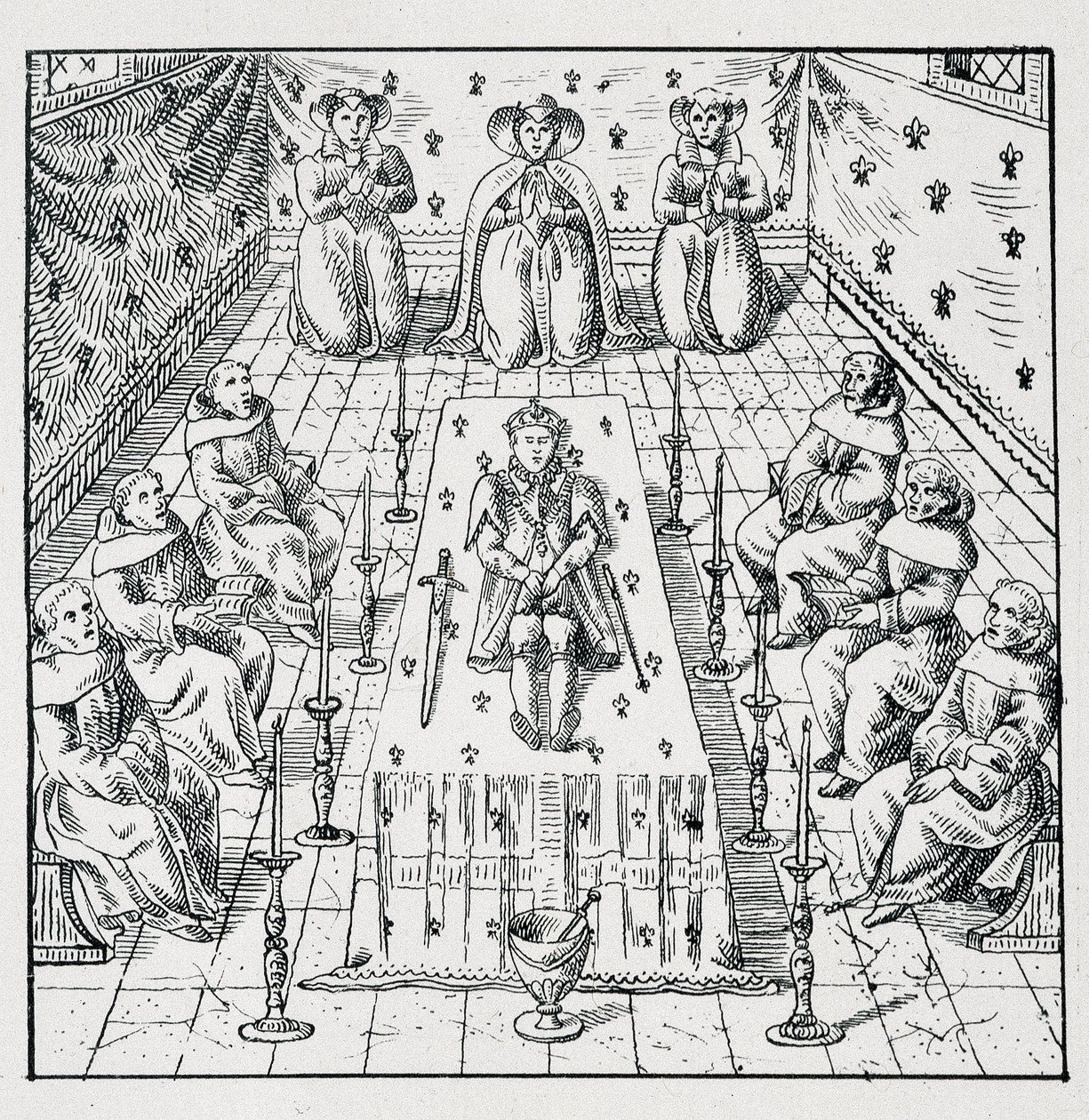 Død av Charles IX 30. mai 1574 ved 24 år - i "" Samling av 39 figurer som representerer ulykkene i Frankrike fra 1562 til 1586"" Louis Perrin imprimerie av Unknown artist