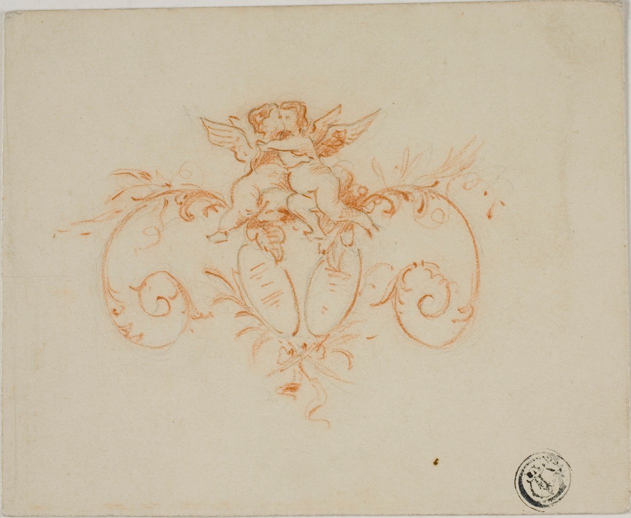 Dekorative ruller med to Amoretti av Unknown artist