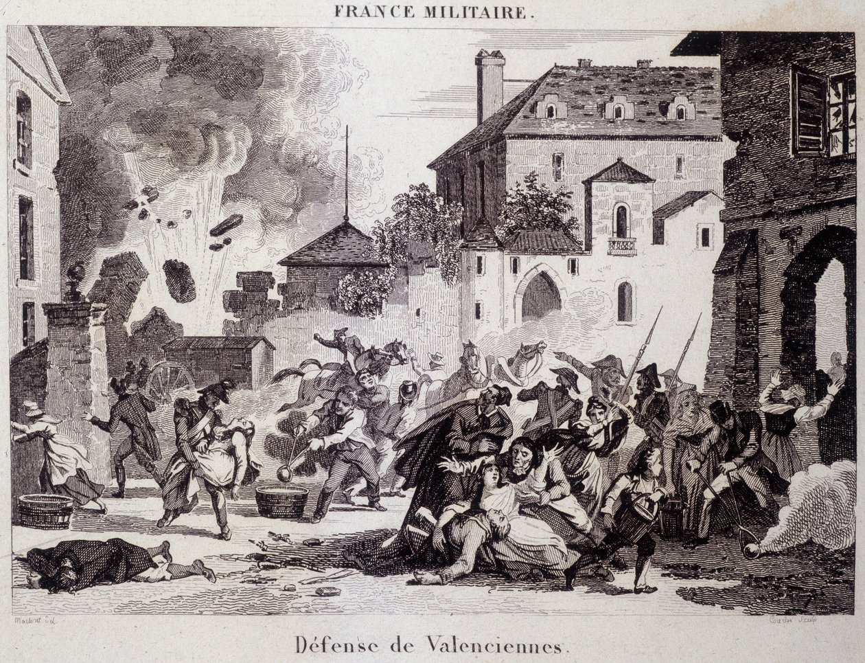 Forsvar av Valenciennes (av republikanerne mot britene og østerrikerne i 1794). Gravering av 1800-tallet. av Unknown artist