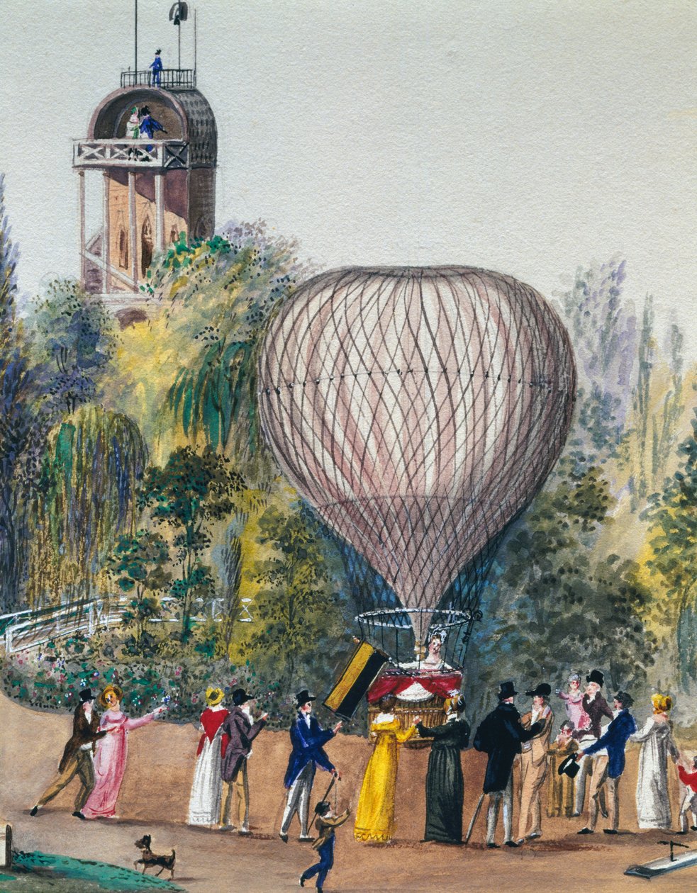 Avgang av luftballong, akvarell, Wien, Østerrike av Unknown artist